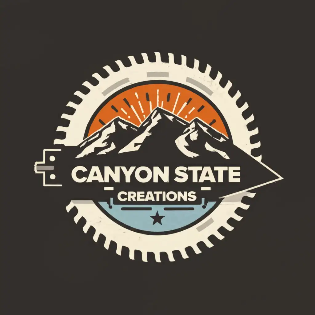 logo, Mountain, Saw Blade, clamp, laser, with the text "Canyon State Creations", typography