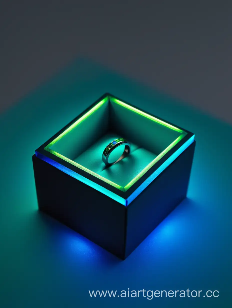 коробочка для кольца без кольца, голубой зеленый цвета, неон 