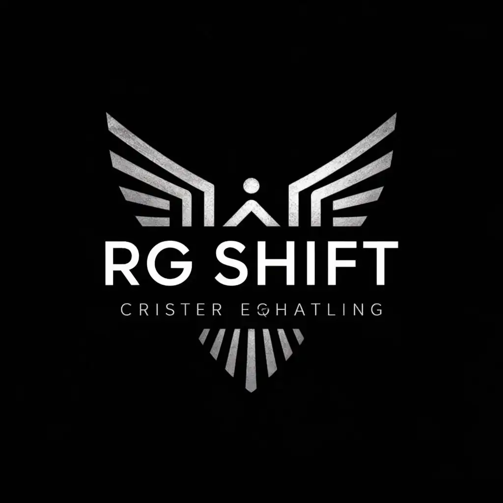 logo, Create a compelling logo that symbolizes triumph and strength. The logo should embody the essence of victory and resilience. It must be predominantly black with accents of white to signify contrast and sophistication. Capture the essence of triumph and grandeur in a timeless design., with the text "RG SHIFT", typography