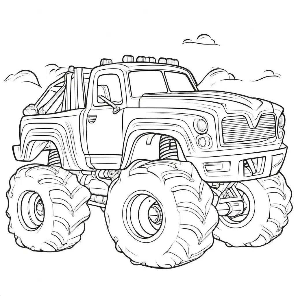 Cartoon Monster Trucks Coloring Page with Vibrant Themes | MUSE AI