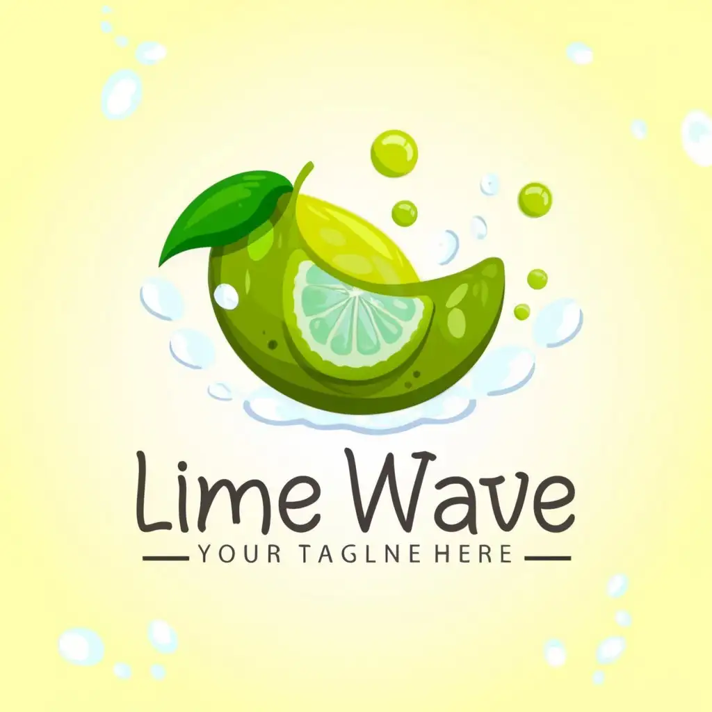 a logo design, with the text 'lime wave', main symbol: Moderate, bubble background, liquid soap, water, lime
