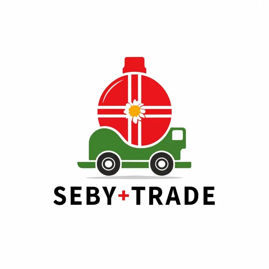 a logo design,with the text "SEBY TRADE  ", main symbol:denmark flag  trade  retail sunfloweroil truck,Minimalistic,be used in Retail industry,clear background