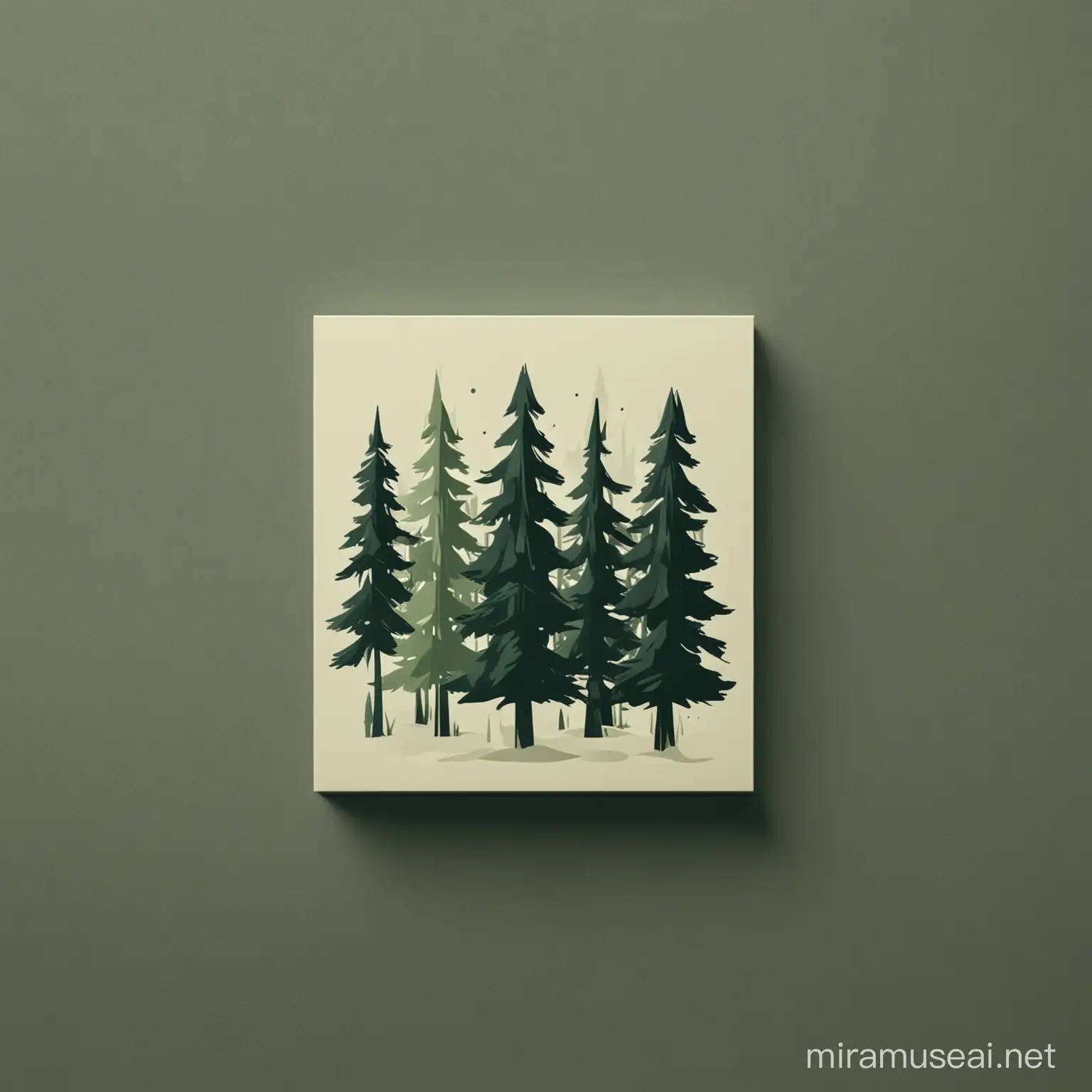 Logo moderno atractivo y minimalista; de un bosque de pinos en tonos verdes