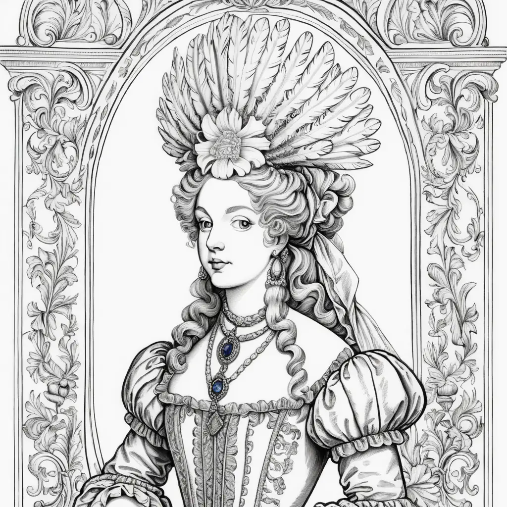 Baroque Fashion Coloring Page Woman in Fontange Headdress