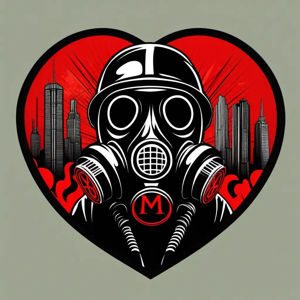 Red Heart and Black M40 Gas Mask TShirt Design