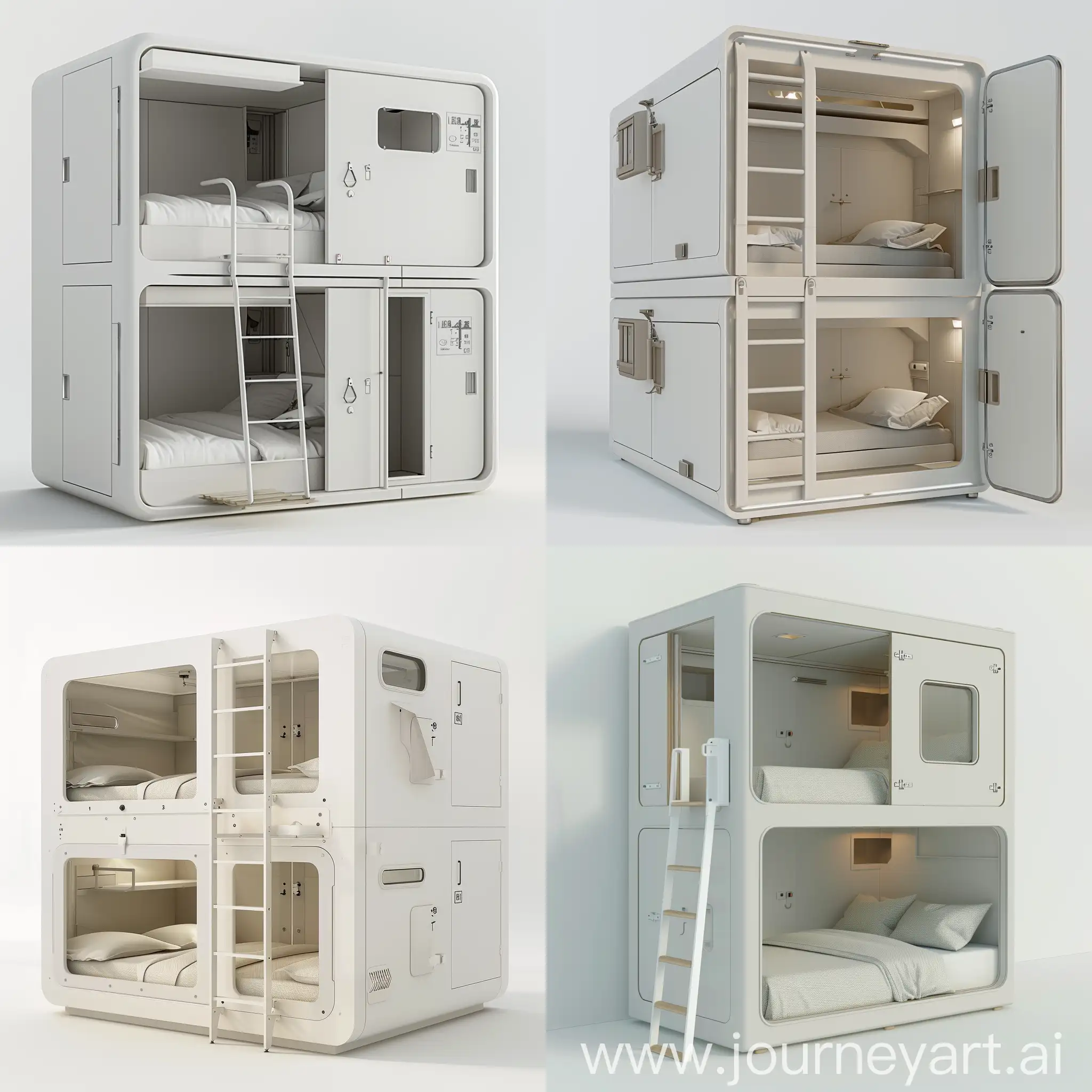 Modern-Japanese-Capsule-Hotel-Unit-with-Loft-Beds-and-White-Wood-Design