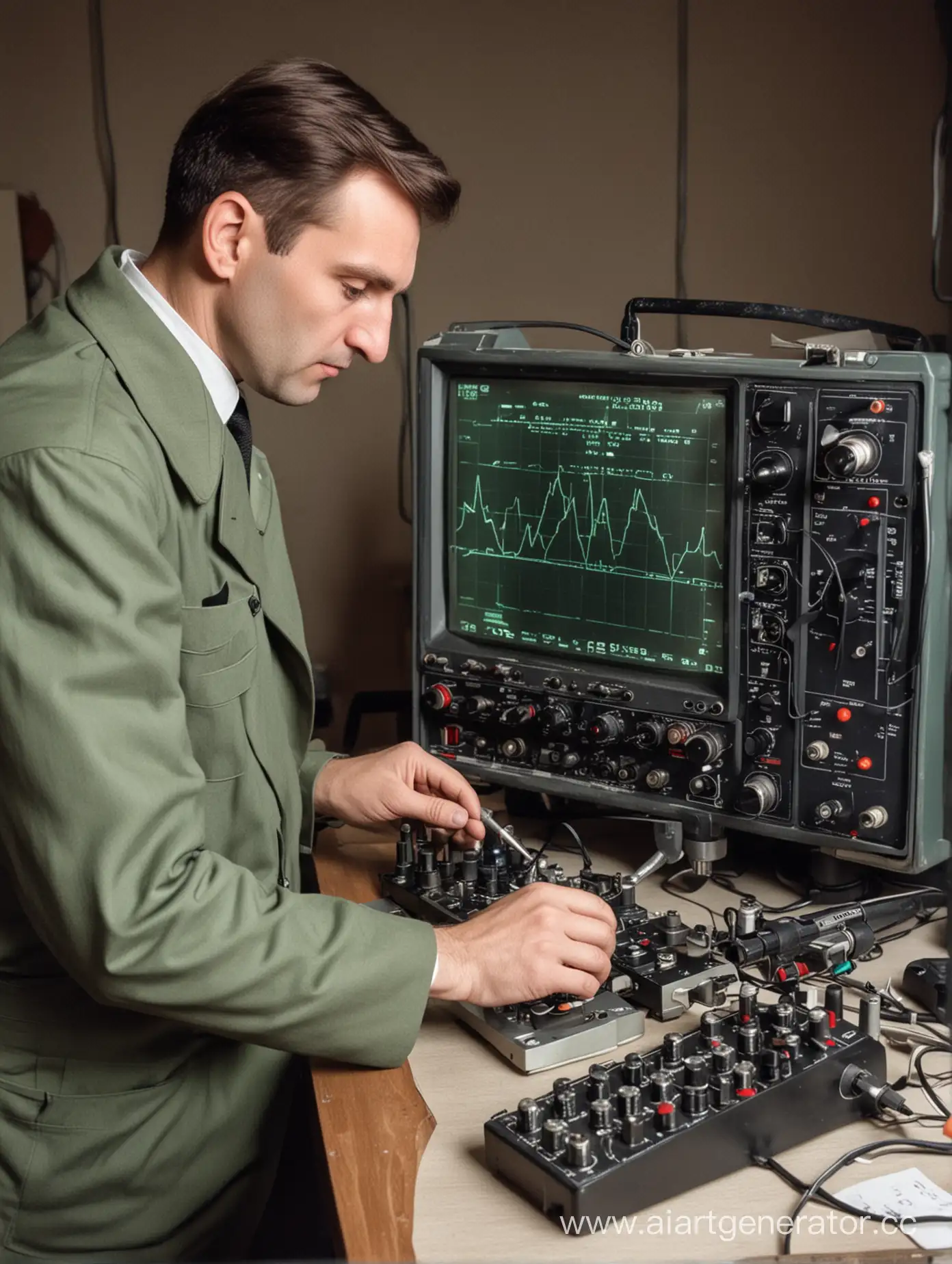 Russian-Metrologist-Calibrates-Oscilloscope-with-Precision