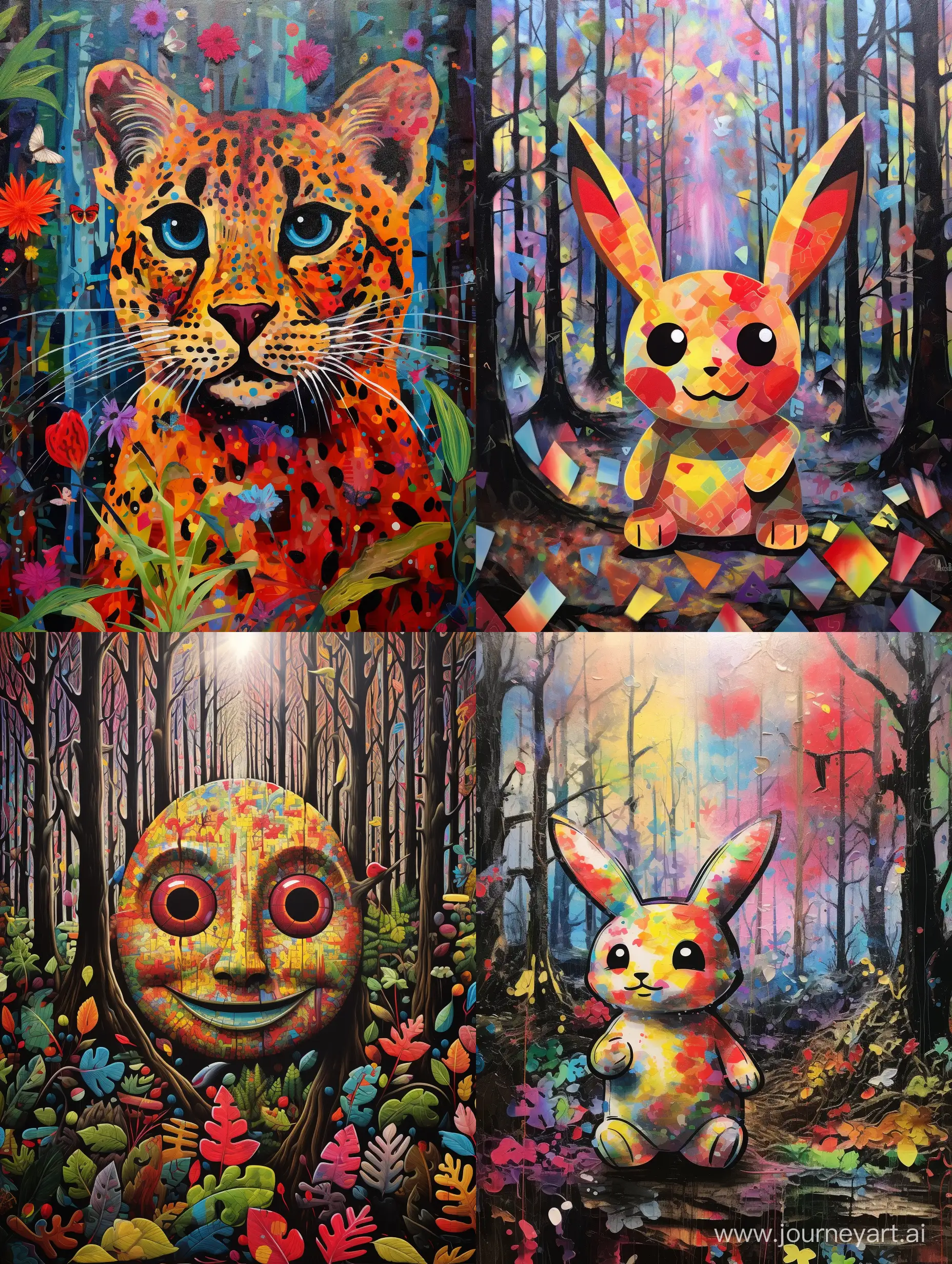 Vibrant-Pikachu-Pop-Art-in-Enchanting-Forest-Setting