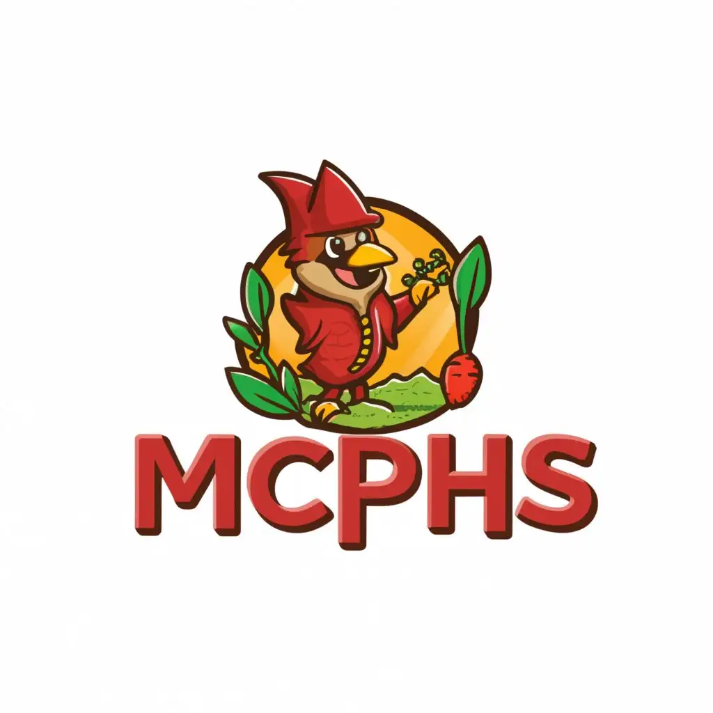 a logo design,with the text "MCPHS", main symbol:a cute cartoon cardinal with farmer spring vibe,Moderate,clear background
