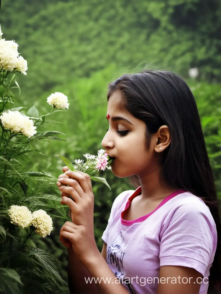 A girl smelling a flower, cation Ankita 