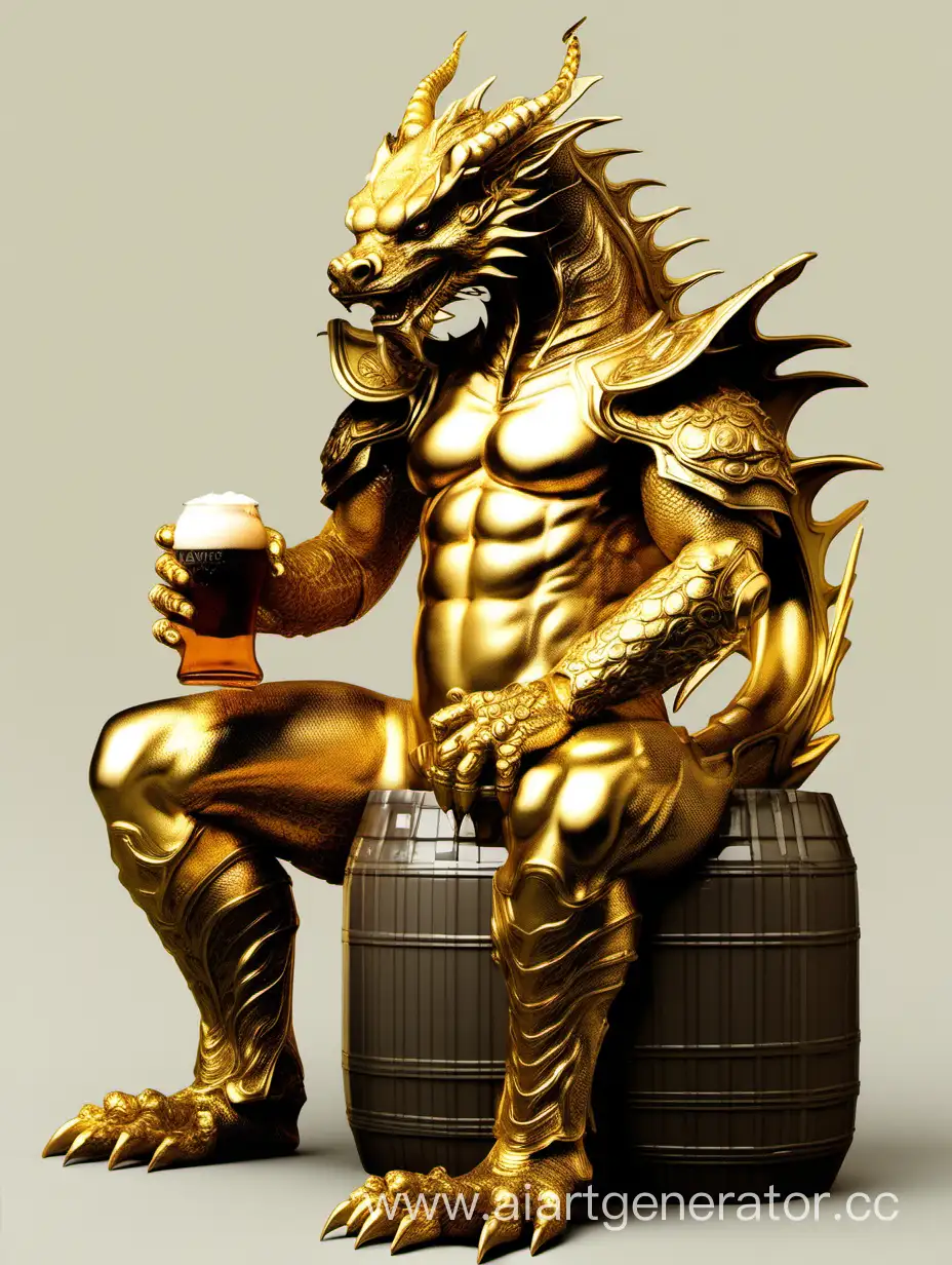 Золотой Дракон Гуманоид сидит на корточках с трёхлитровой бутылкой пива
