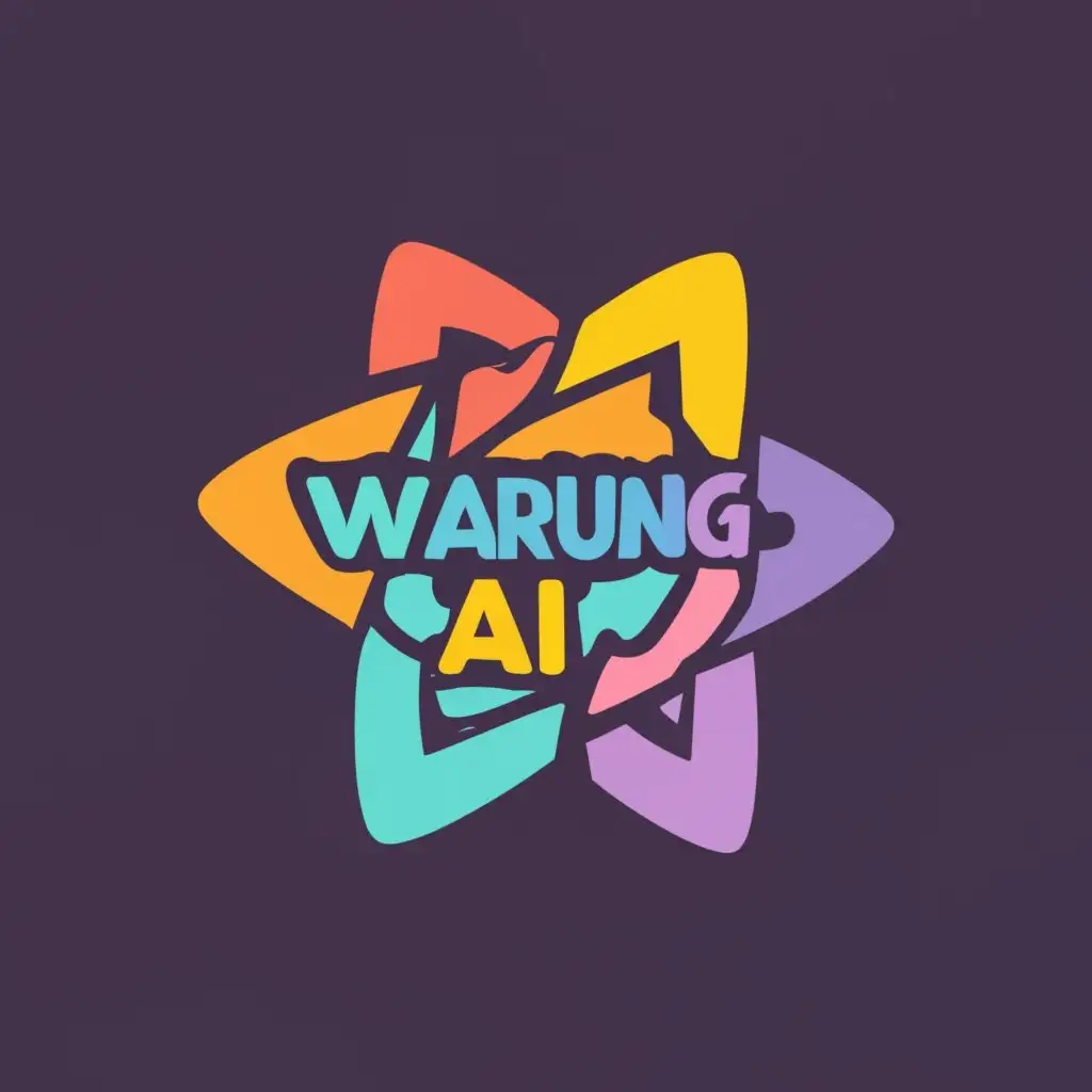 logo, make simple, unique and colorful pentagram logo with purple, yellow, blue, yellow and black background, with the text "Warung AI", typography, be used in Technology industry