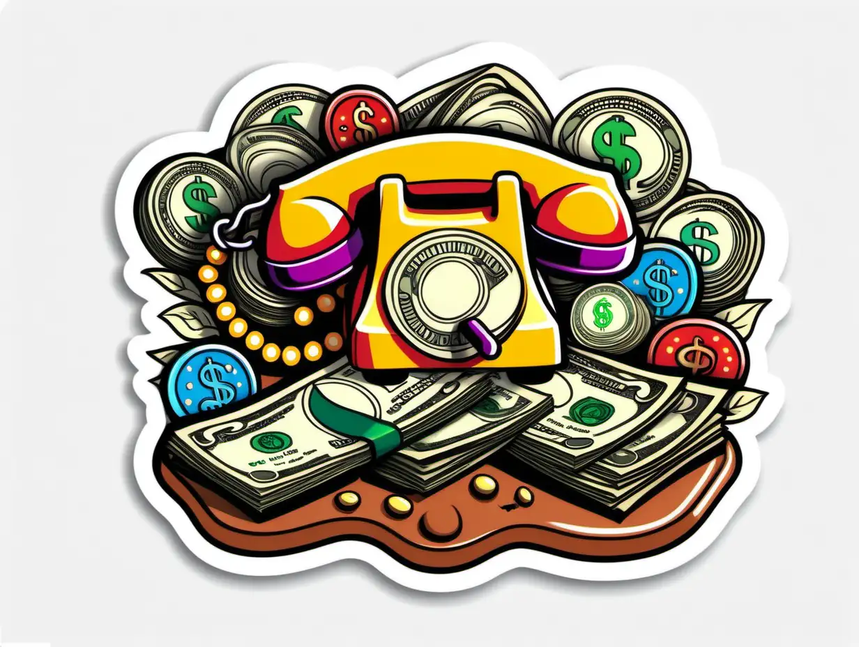 Adorable Money Sticker with Bright Colors and Folk Art Contour