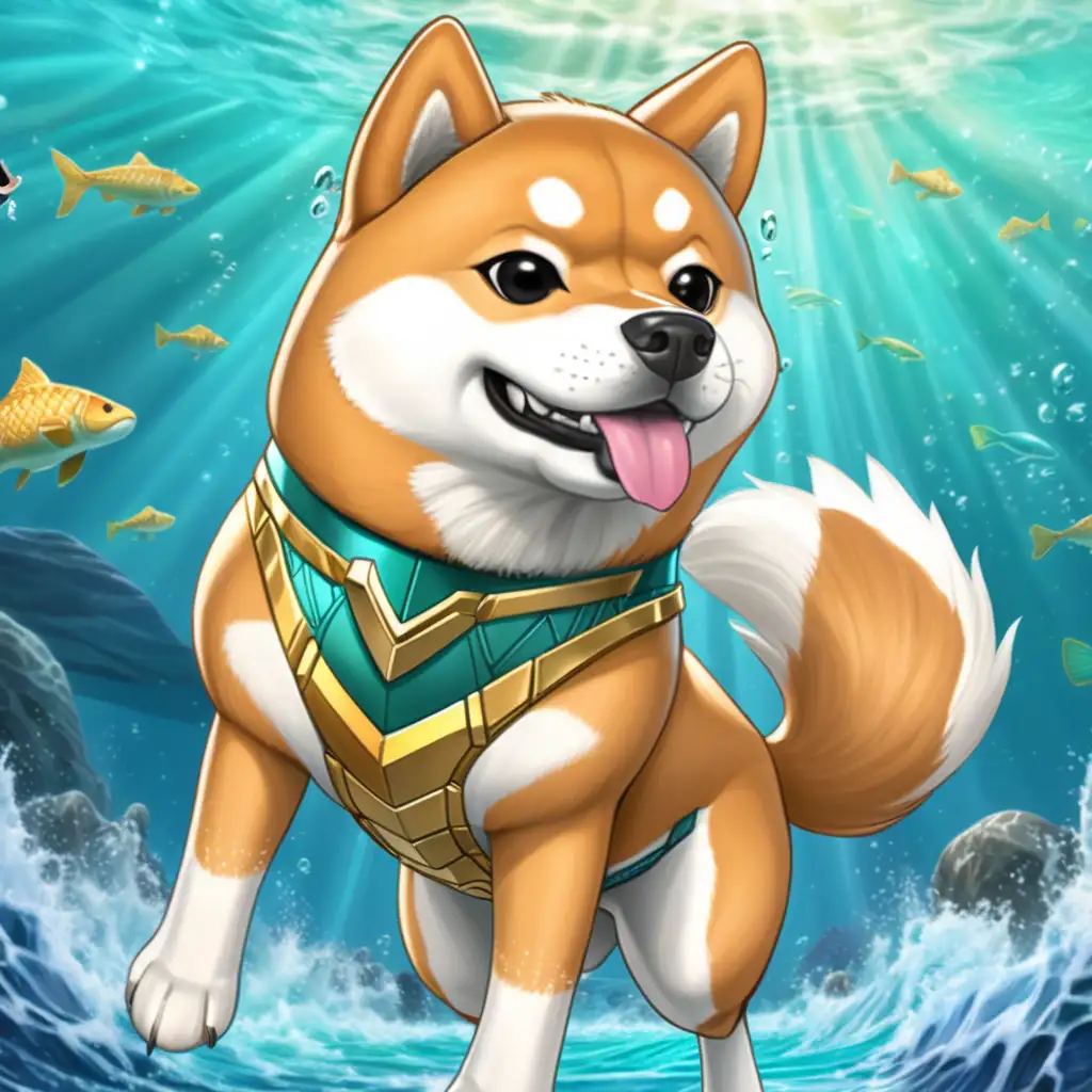 Can you give me a Shiba Inu that looks a little like Aquaman in comic style