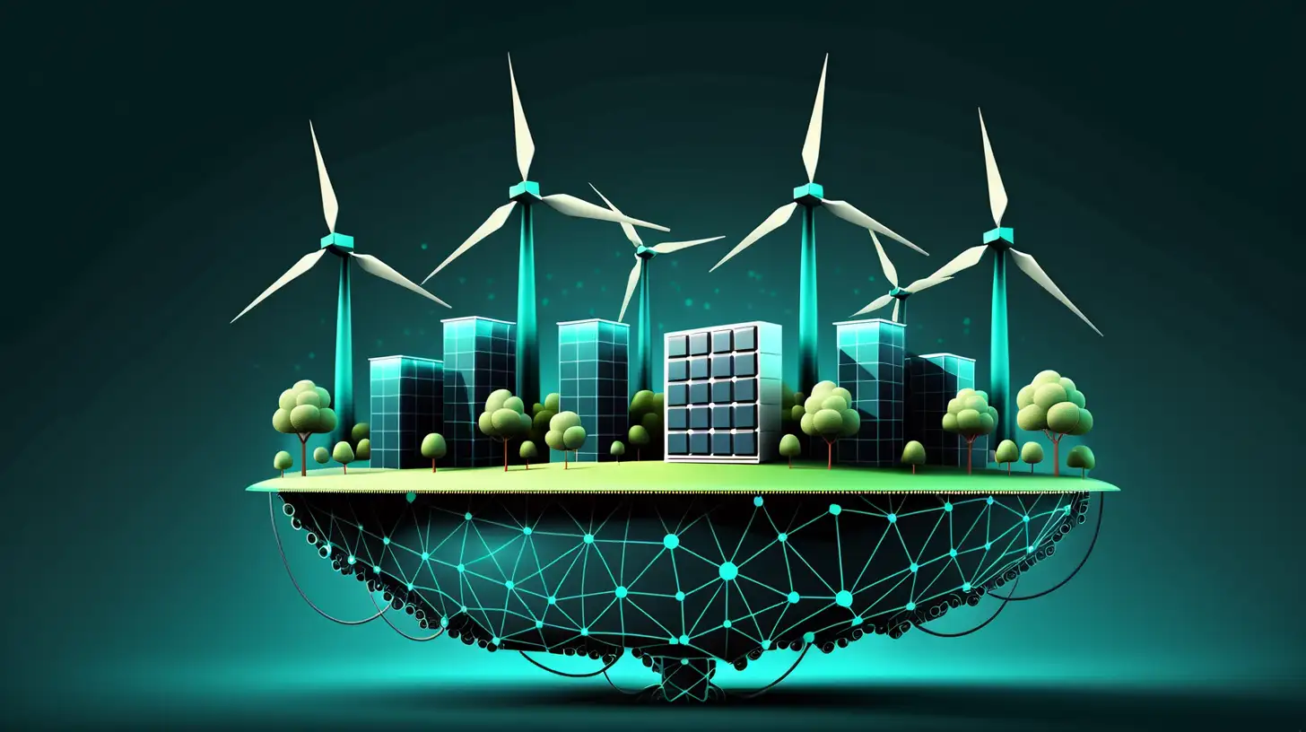 Teal Blue Renewable Energy Illustration on Dark Background