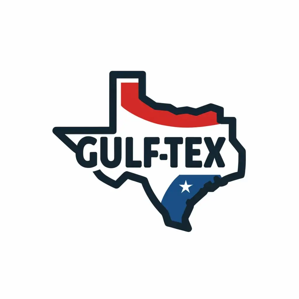 a logo design,with the text 'Gulf-Tex', main symbol:State of Texas,Minimalistic,clear background, red white & blue