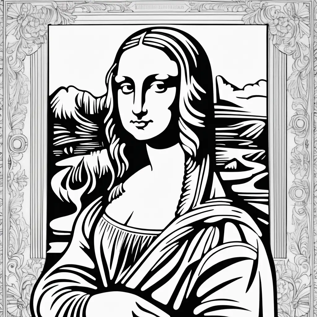 Detailed Mona Lisa Coloring Page with Delicate Lines
