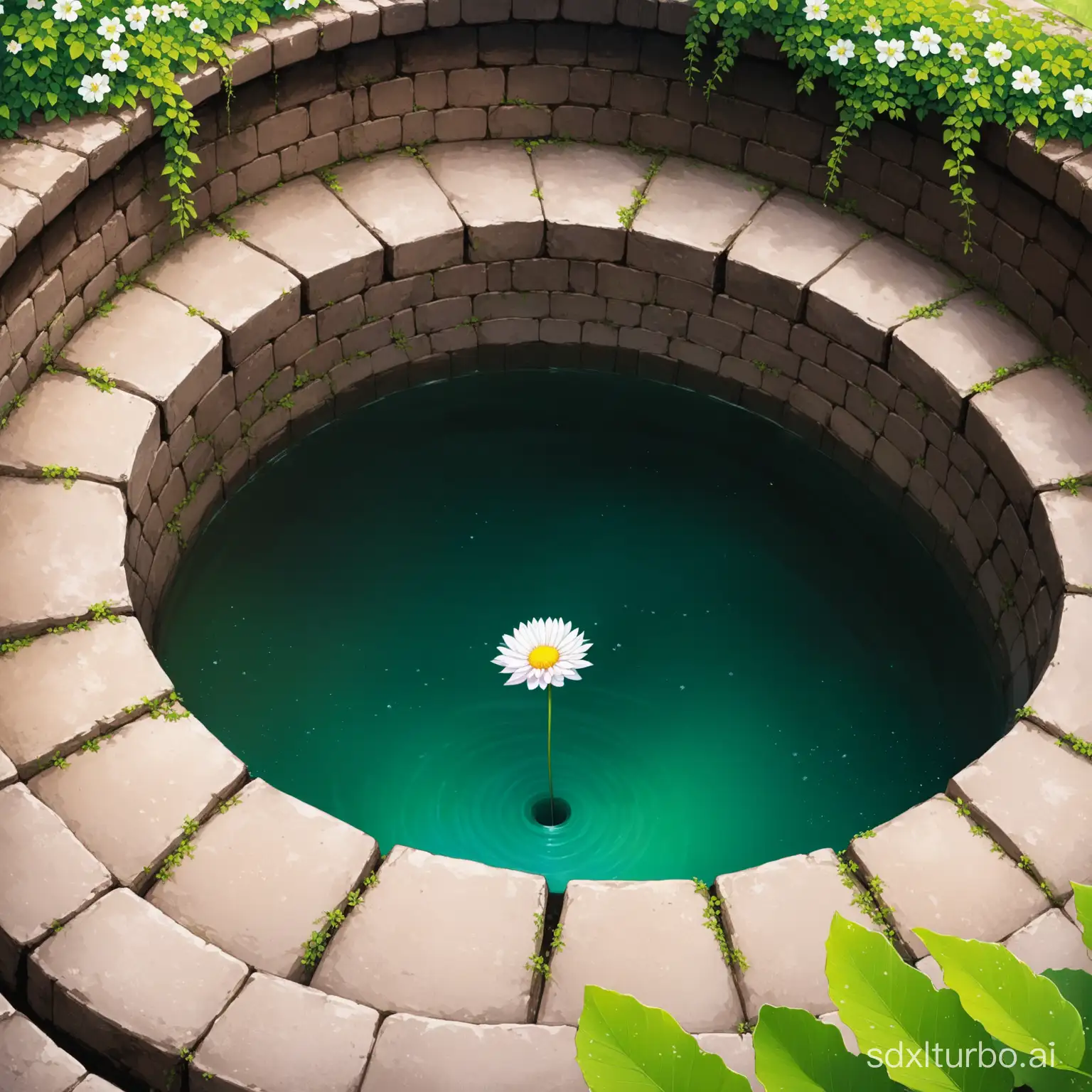 Lonely-Flower-Blooming-in-the-Depths-of-a-Dark-Well