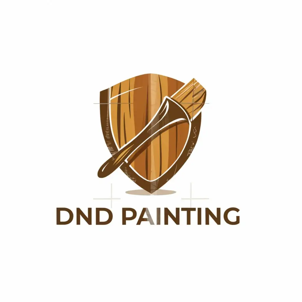 a logo design,with the text "D n D painting", main symbol:A wooden shield with a paint brush infront of it,Moderate,be used in Internet industry,clear background