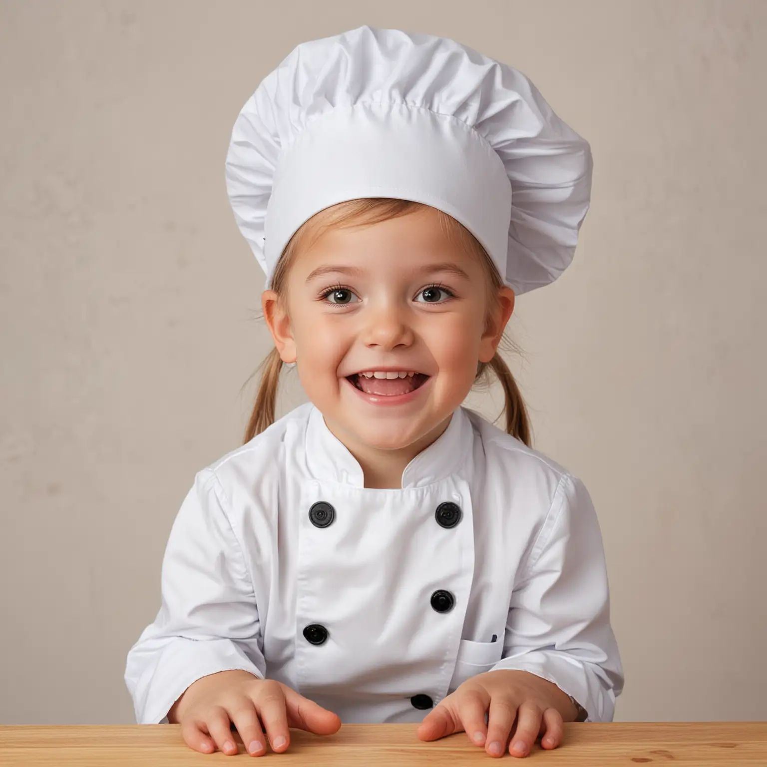 female child dressed as a chef with happy look on face
