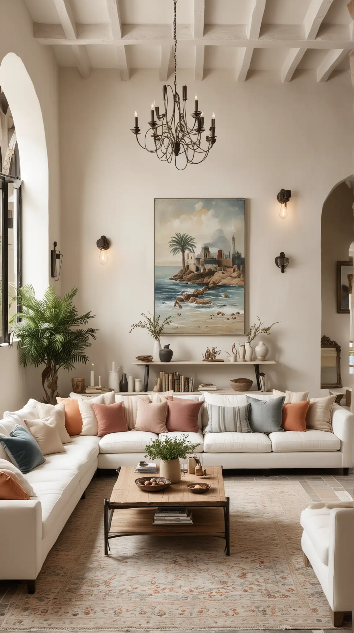 Bright Mediterranean Living Room with Whitewashed Walls