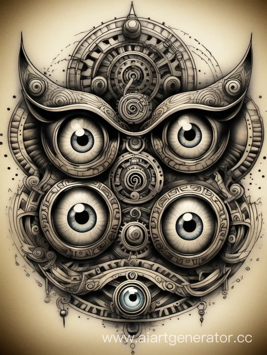 Steampunk-Stylized-Eyes-of-Buddha-and-Atlantis-Spiral-Nose-Sketch