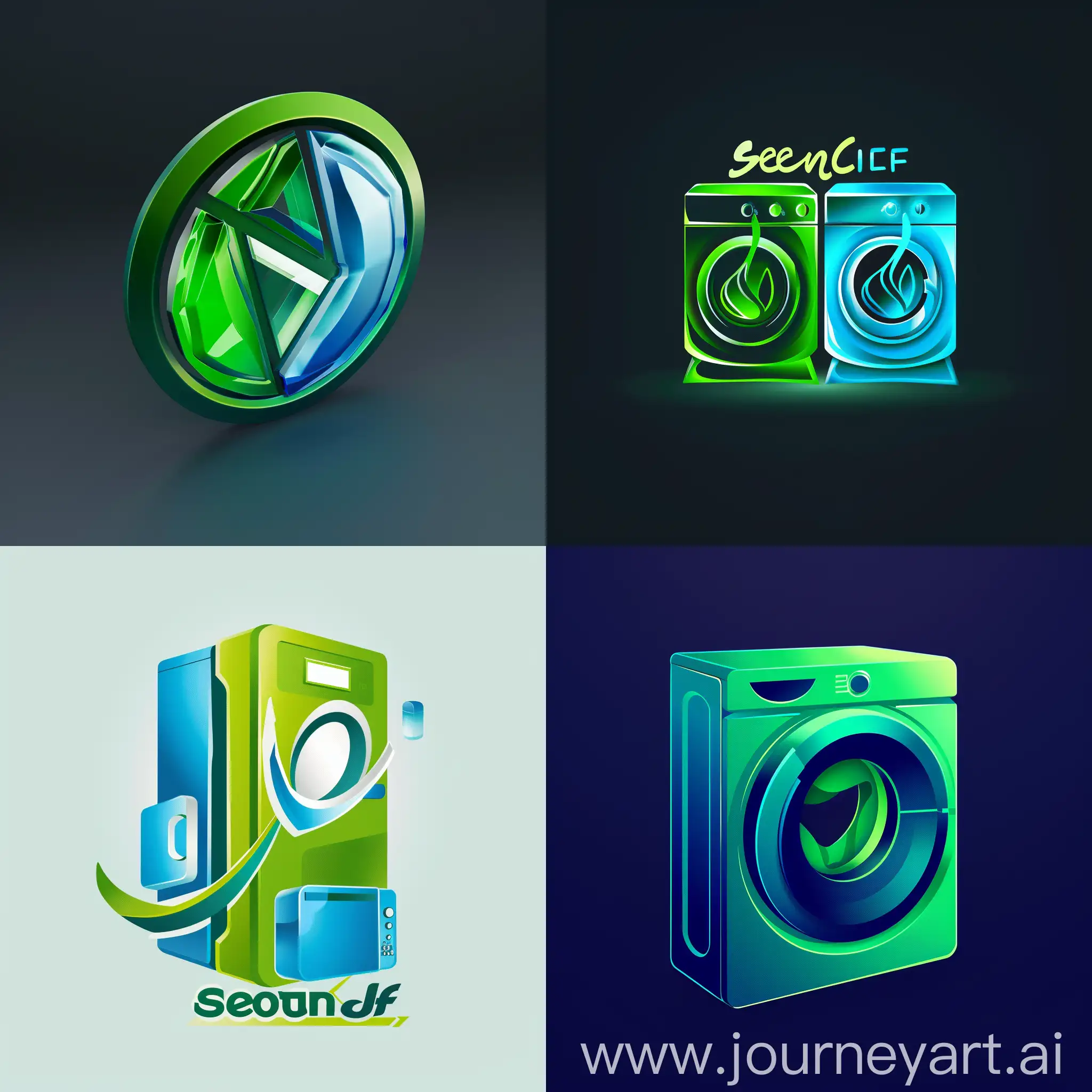 can you create a 10 killers logos for ''Second Life'' appliance company with green and blue colors