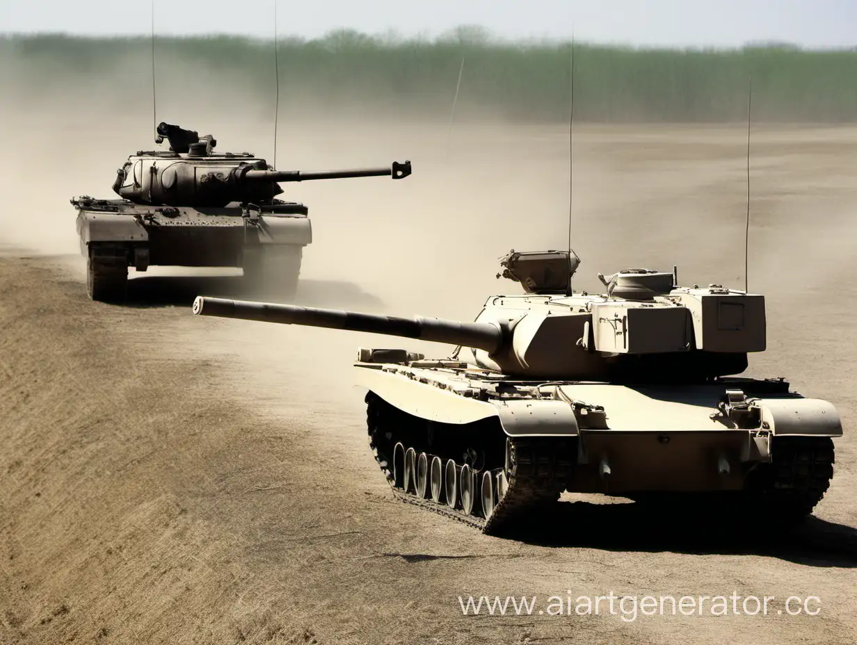 Три танка стоят направленными на другой танк 