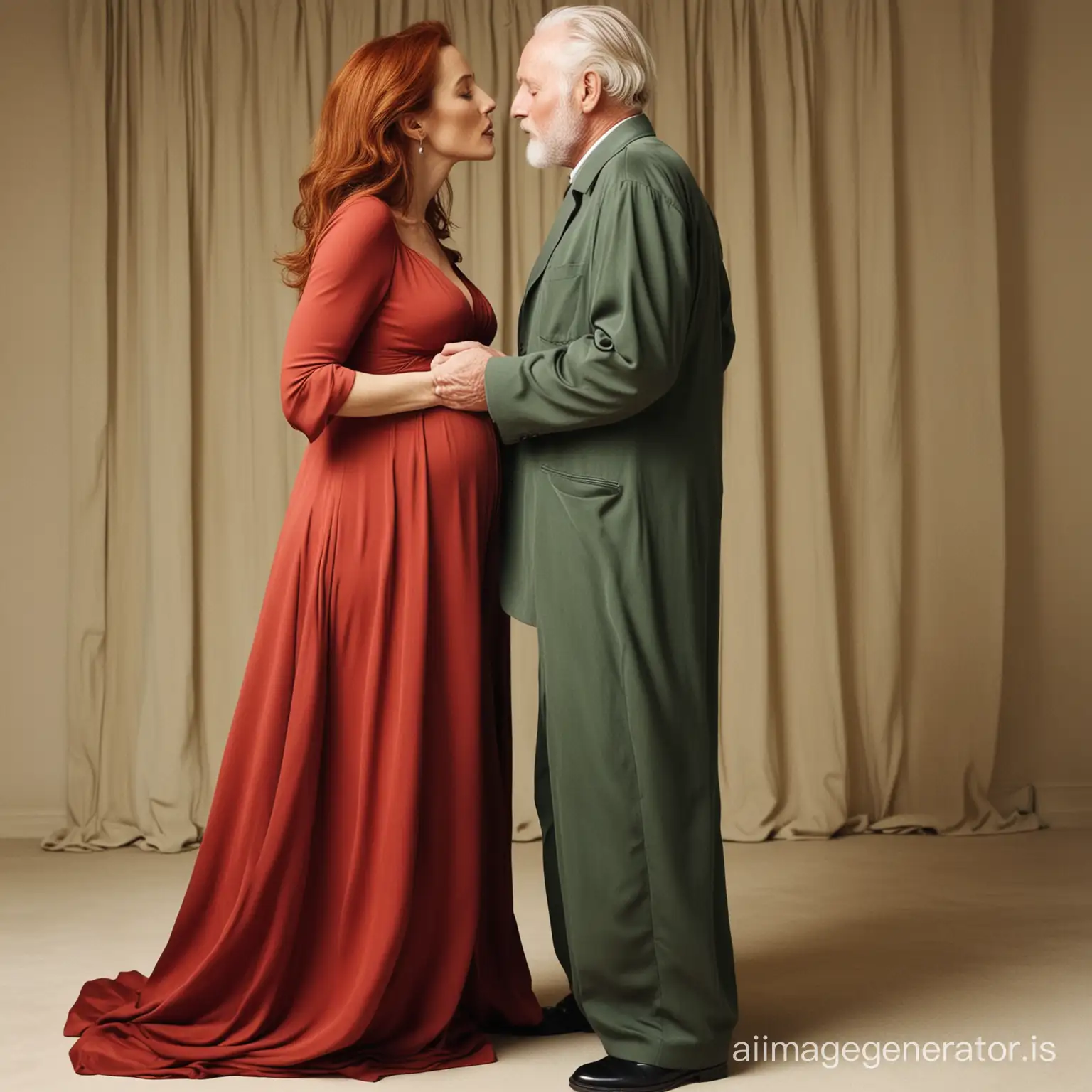 Romantic-RedHaired-Gillian-Anderson-Embraces-New-Husband-in-Billowing-Maternity-Gown