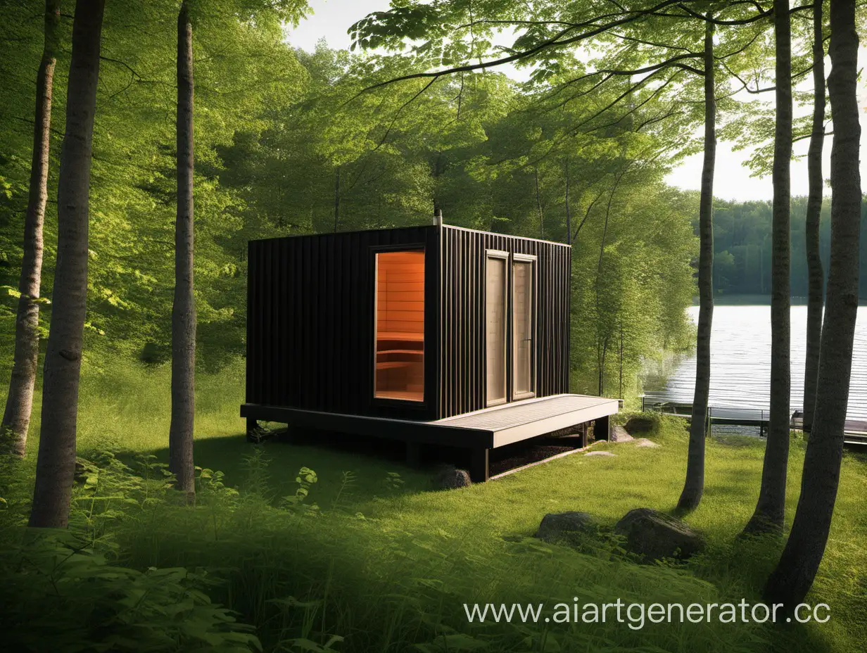 Modular-Sauna-Amidst-Tranquil-Green-Forest-by-the-Lake