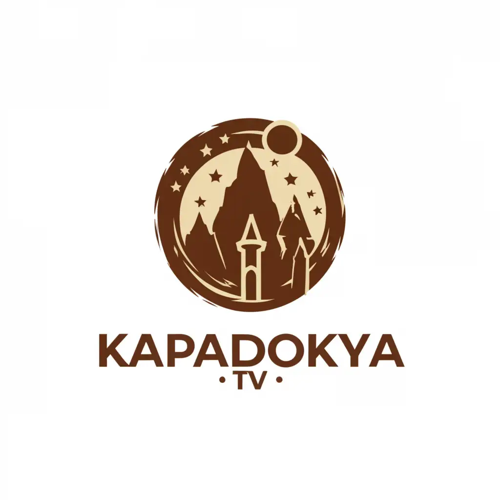 a logo design,with the text "Tv Brand Logo", main symbol:Create me a logo. The logo background with fairy chimney which belong Cappodocia natural beuty. Front of the logo artistic style write as "Kapadokya TV" and make it png. Logo should be circular,Moderate,be used in Travel industry,clear background