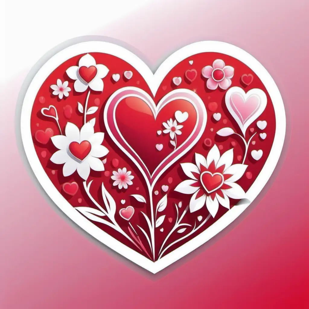 fantasy, flowers,heart valentine sticker,red,pink,white,vector, white
background