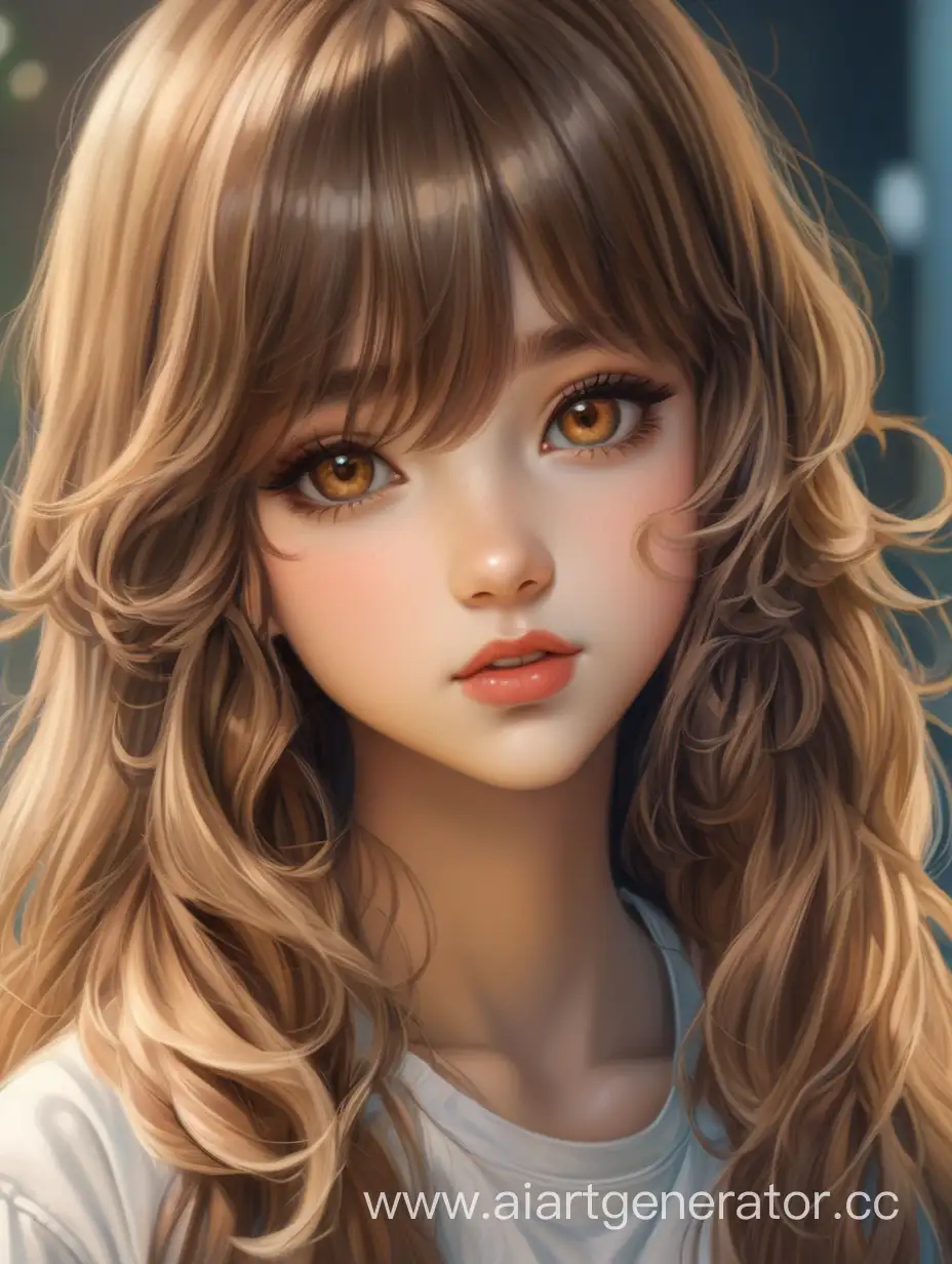 Девушка  с милированными волосами длинными и волнистыми с челкой по бокам  с светло карими глазами , ростом 160 ,  , пухлыми губками милашка