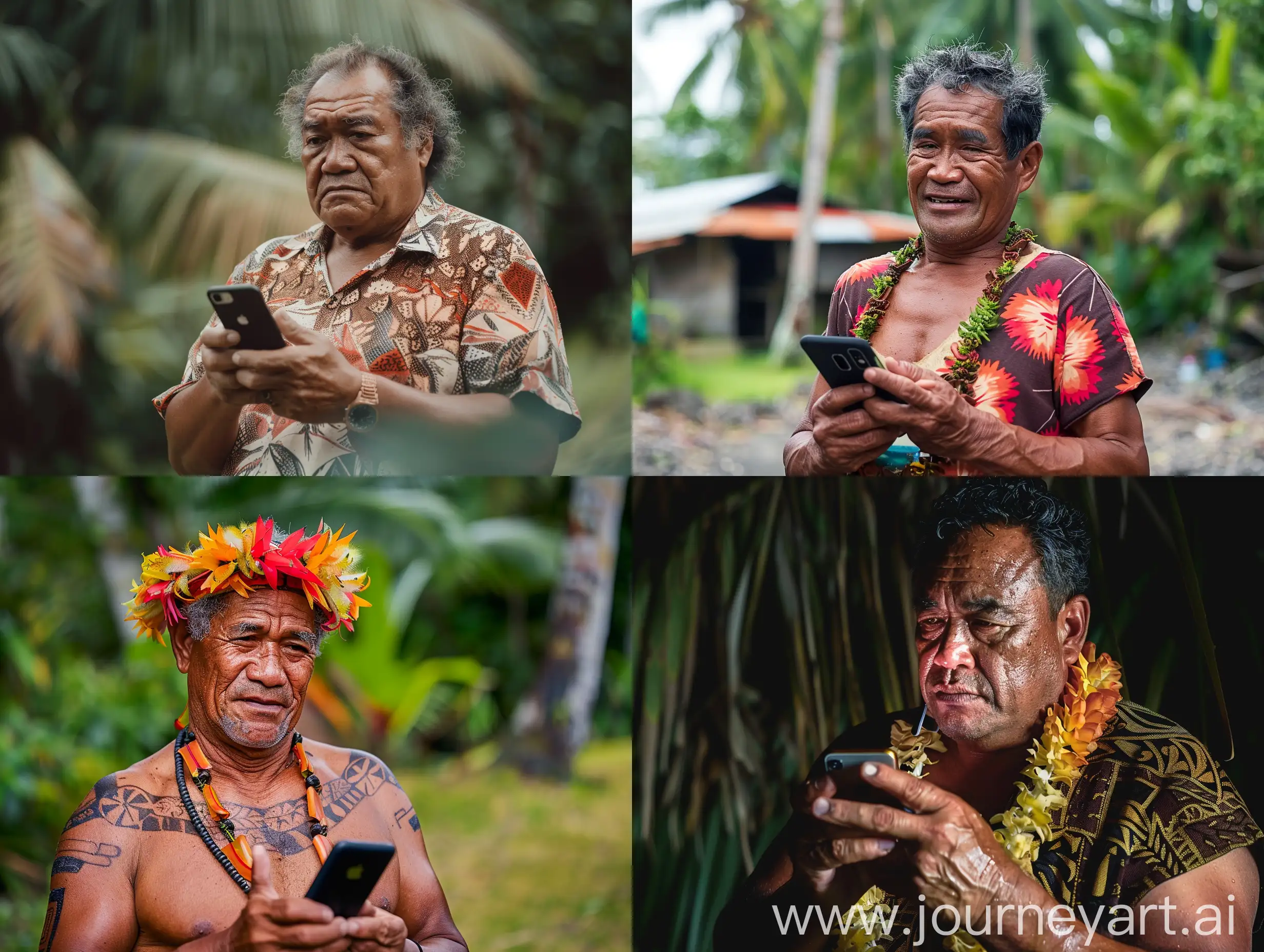 A Pacific Island men holding a phone