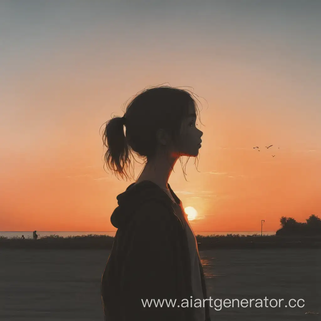 Silhouetted-Girl-Admiring-the-Sunset-Tranquil-Evening-Beauty