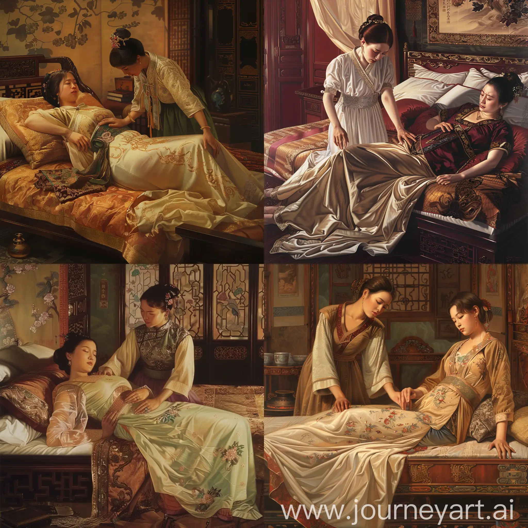 Chinese-Empress-Resting-Maid-Assists-with-Discomfort