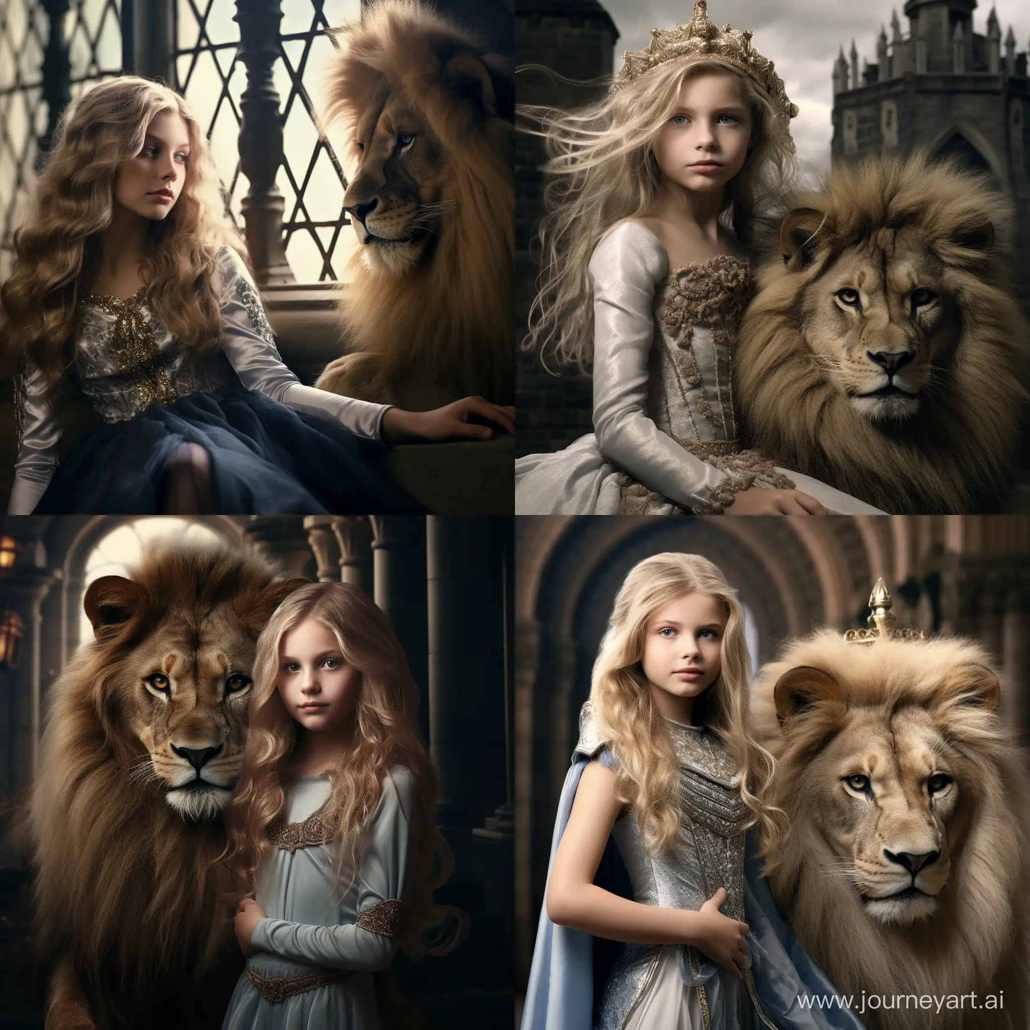Enchanting-Blonde-Princess-and-Lion-at-Castle