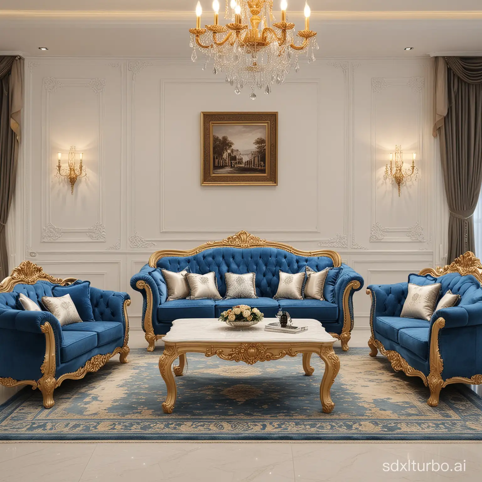 Sofa luxury royal set blue