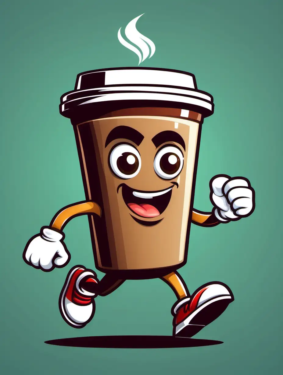 Cheerful Cartoon Coffee Cup Mascot Running