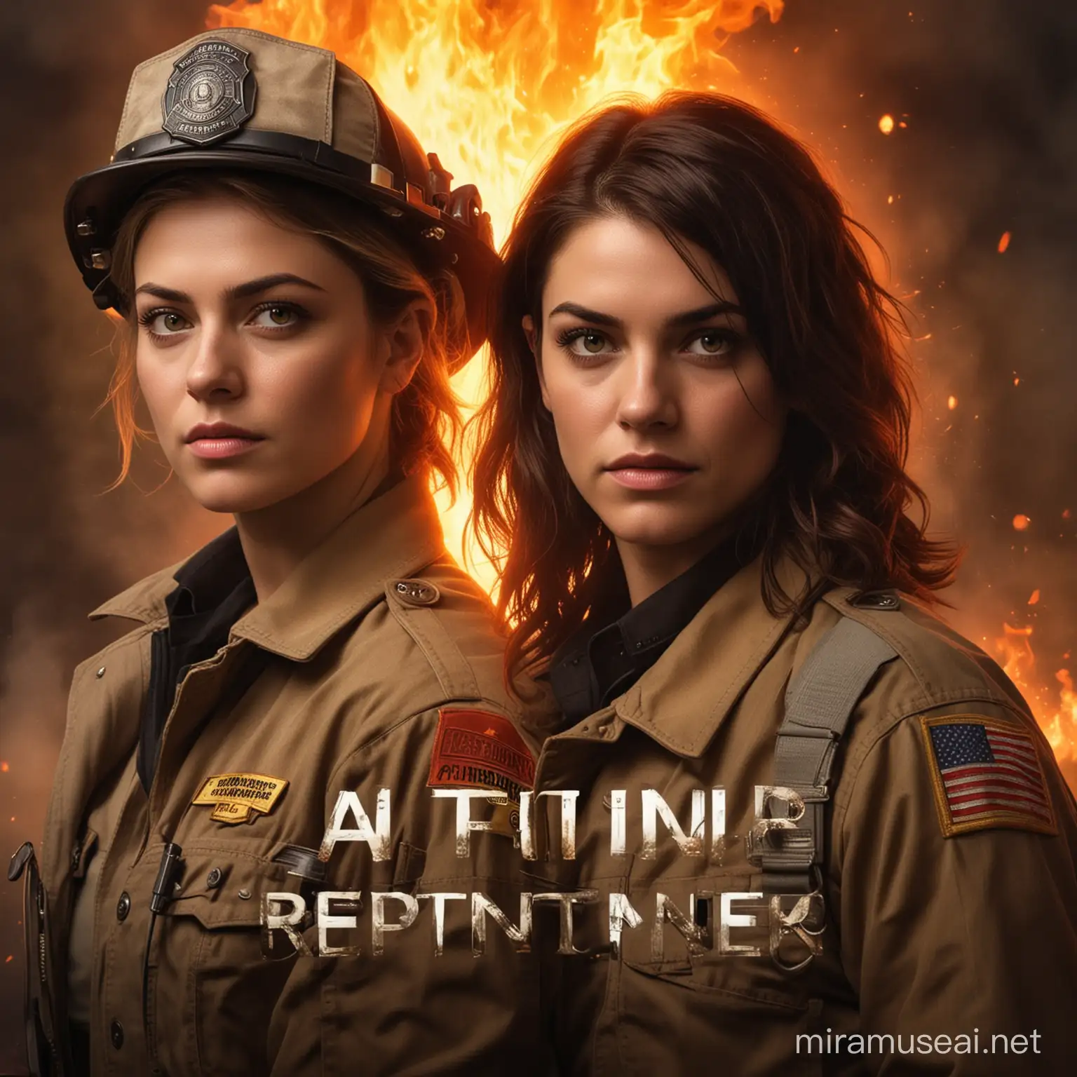 Book cover for a lesbian thriller.

Two FEMALE main characters:
Detective
Captain of the Fire Department

Synopsis of the story: Someone in the fire department is an arsonist, and the lead detective and fire captain of the fire department must work together to figure out who it is.

