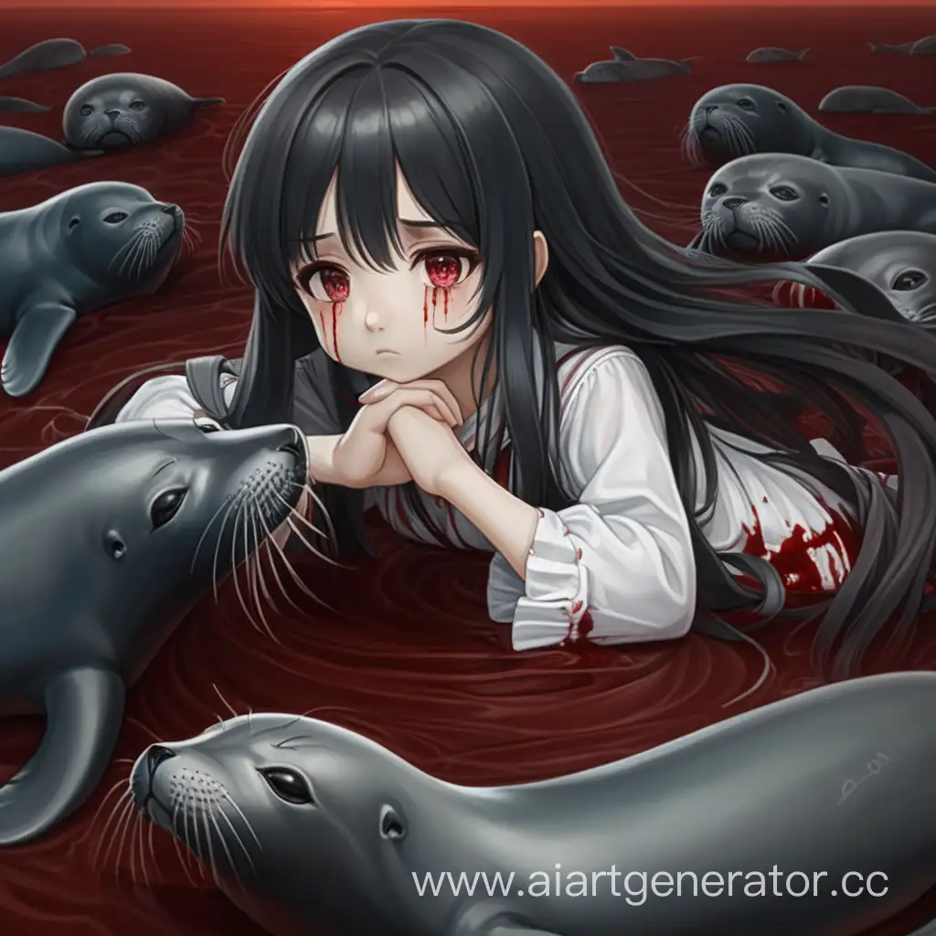 Loli-with-Dark-Hair-in-a-Sea-of-Blood-Expressing-Weariness-with-Folded-Hands