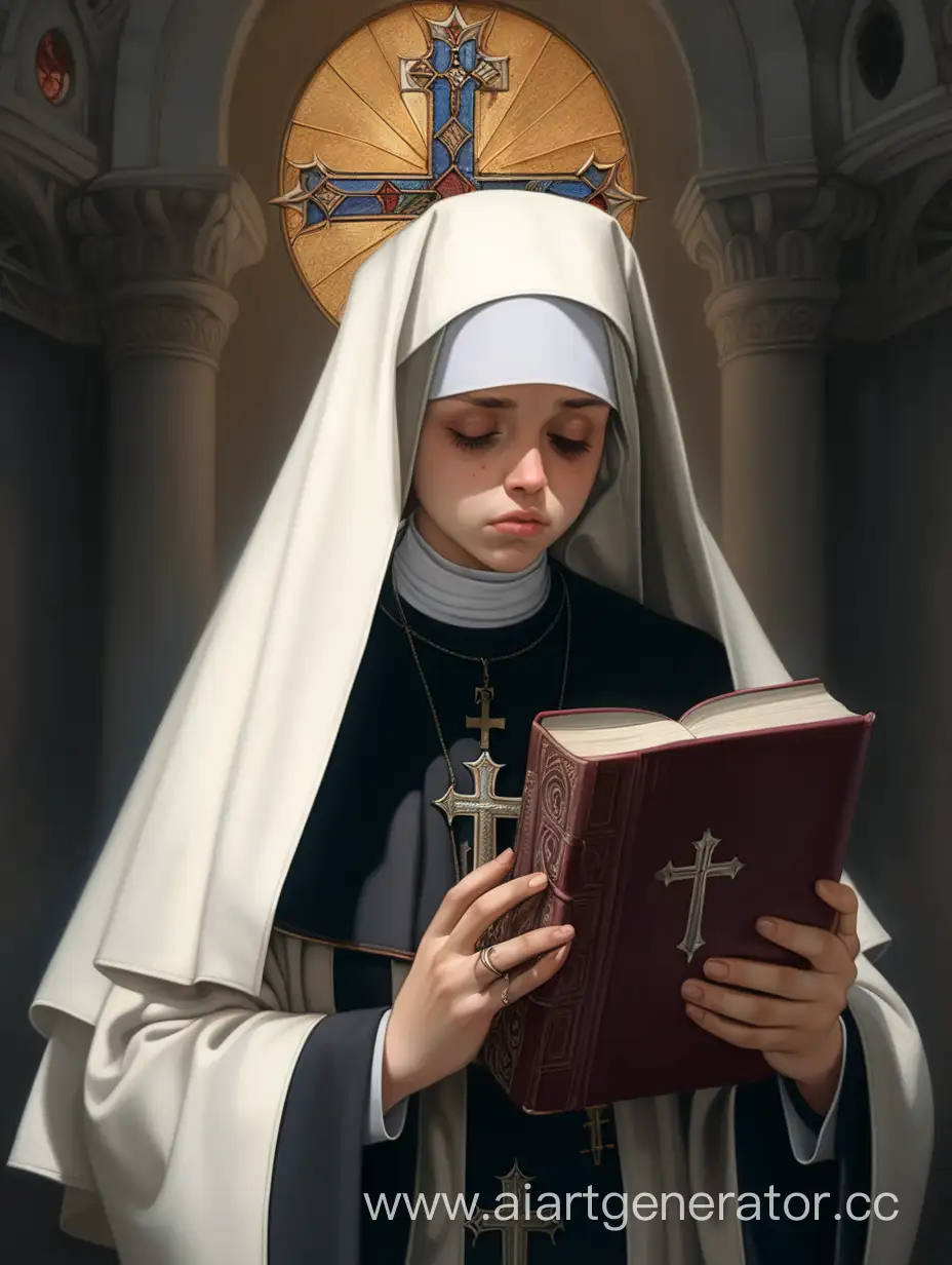 Devoted-Sister-in-Cassock-Holding-Religious-Book-with-Weariness