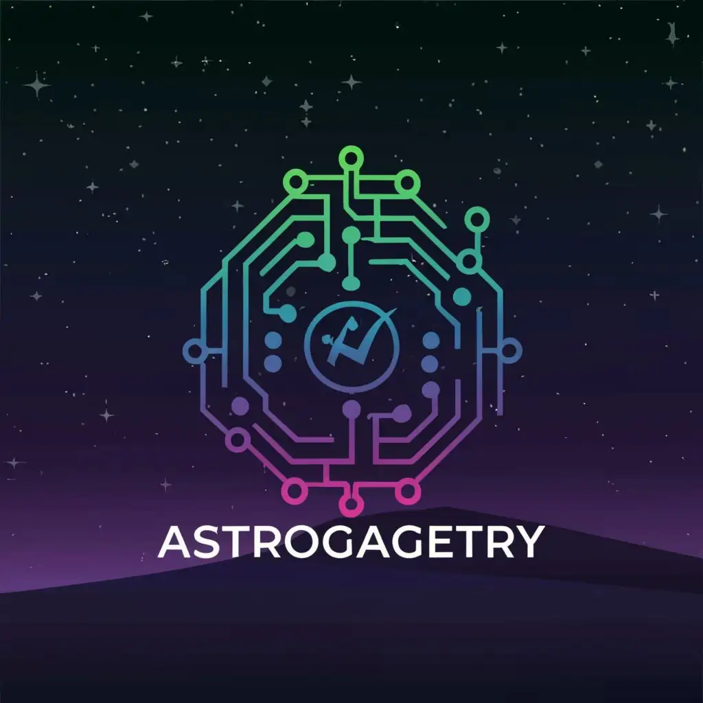 a logo design,with the text "AstroGadgetry", main symbol:Cosmic Technology
Starry Night Circuitry
Galactic Gadgets
Astronomical Instruments
Space Age Electronics
Interstellar Mechanisms
Celestial Navigation Tools
Futuristic Observatory
Alien Technology Landscape
Quantum Computing Cosmos,Moderate,clear background