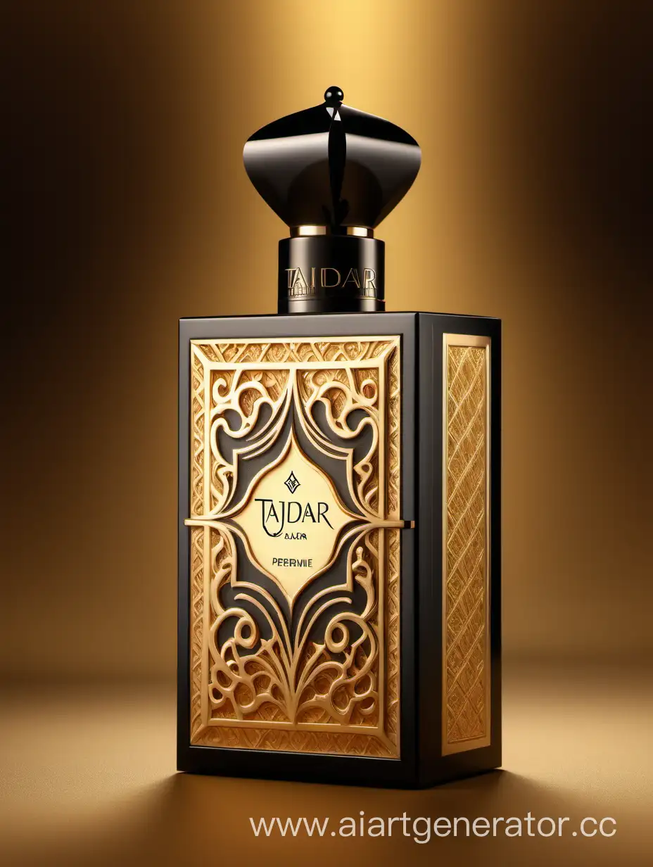 Luxurious-TAJDAR-Perfume-Box-Elegant-Gold-and-Royal-Black-Packaging