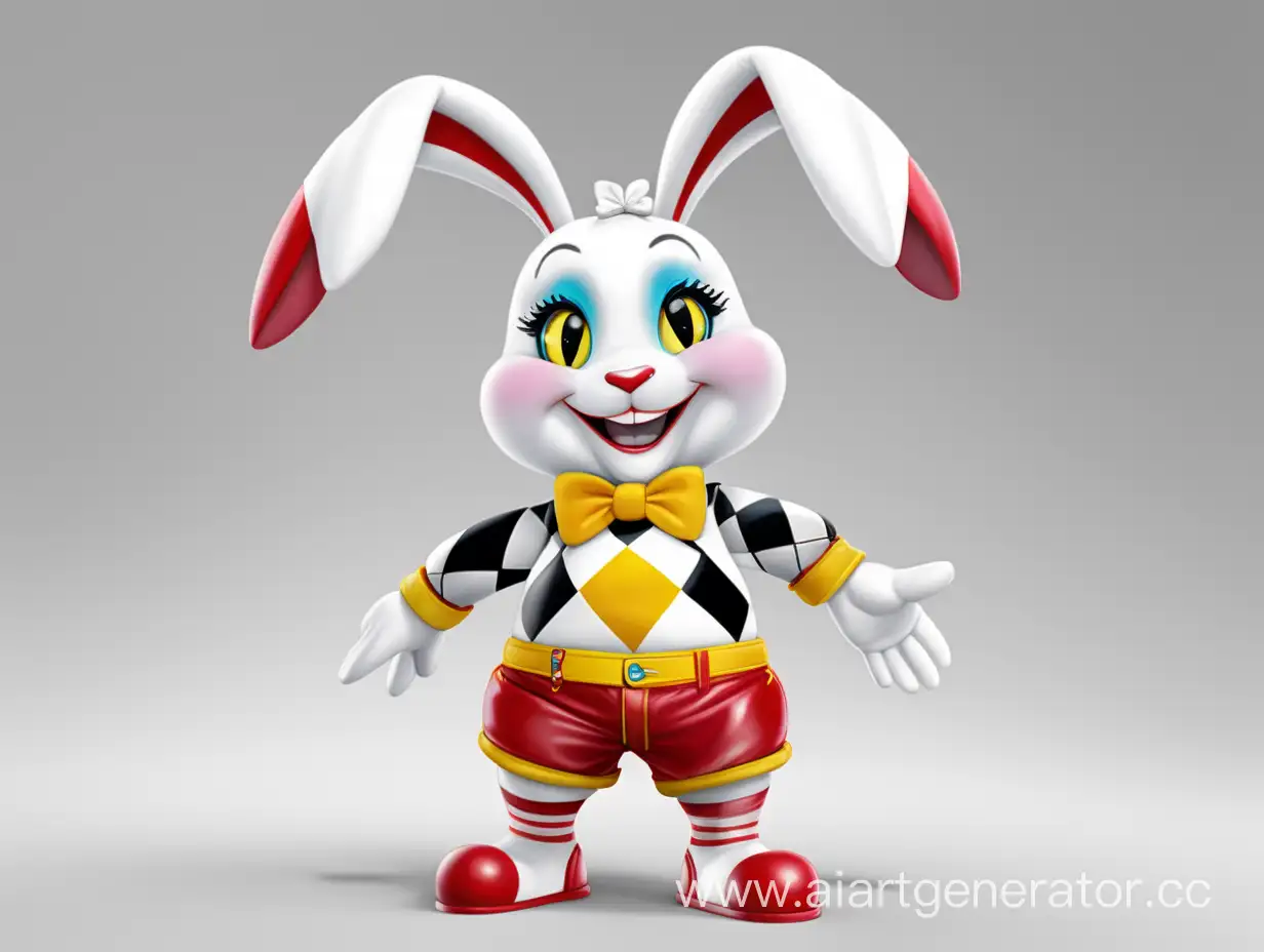Cheerful-White-Cartoon-Bunny-in-Red-Shorts-with-Yellow-Eyes