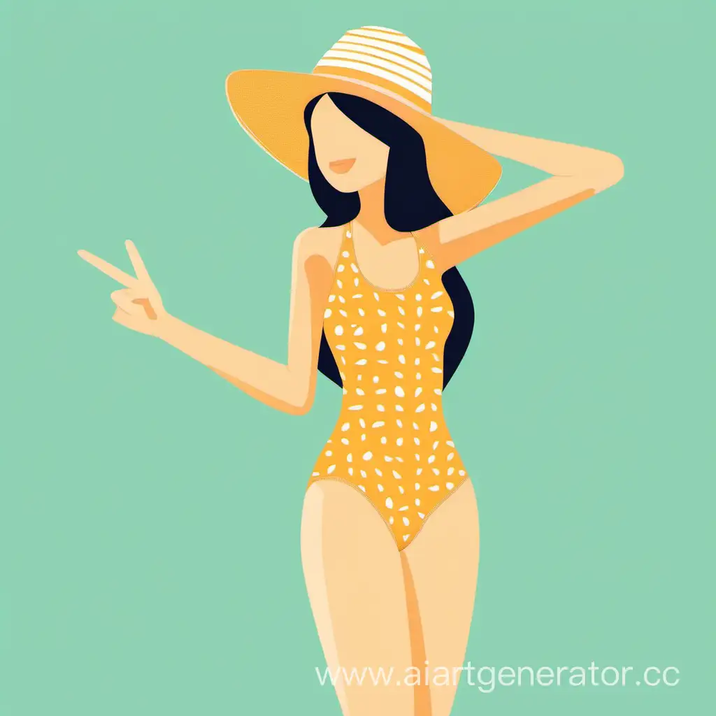 Cheerful-Minimalism-Stylish-Girl-in-Swimsuit-and-Hat