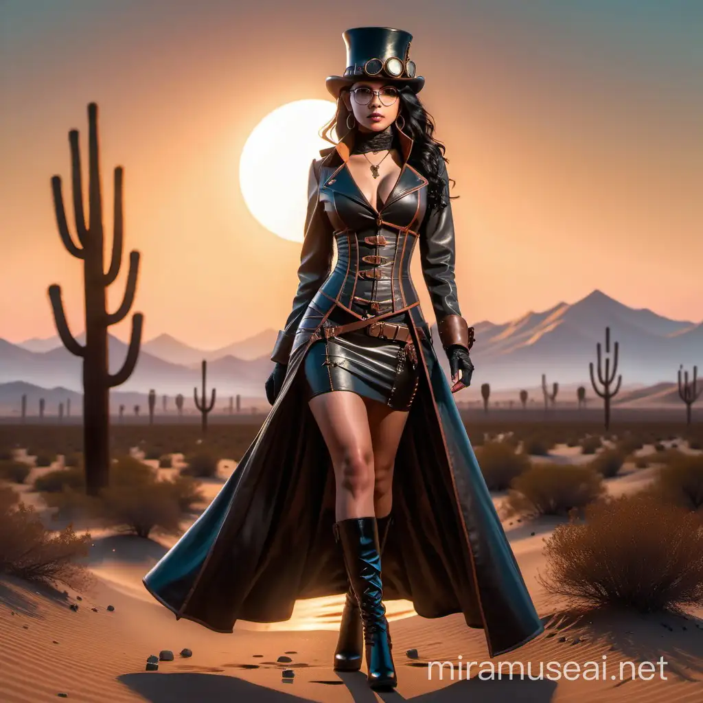 Exotic Teenage Gunslinger in PostApocalyptic Sunset 80s Steampunk Rock Style