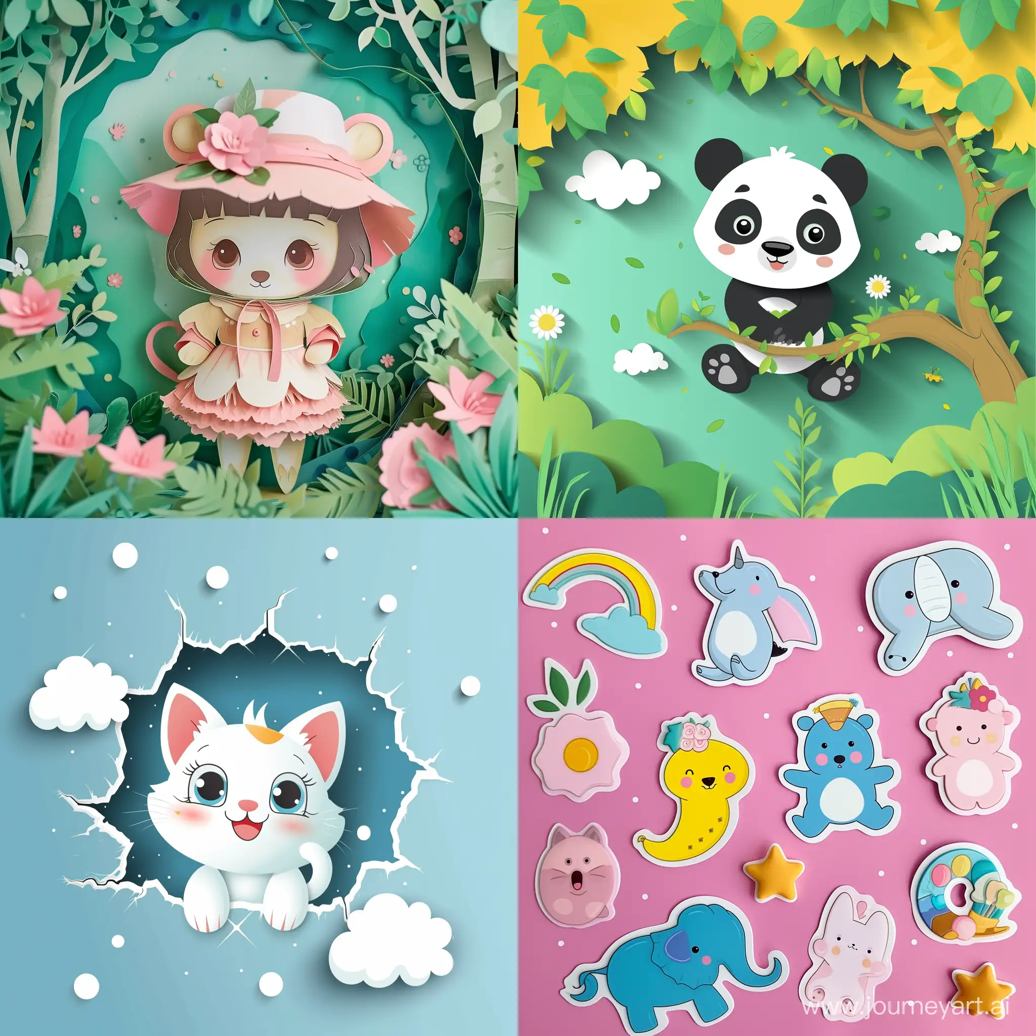 papper cut style, on cute cartoon theme