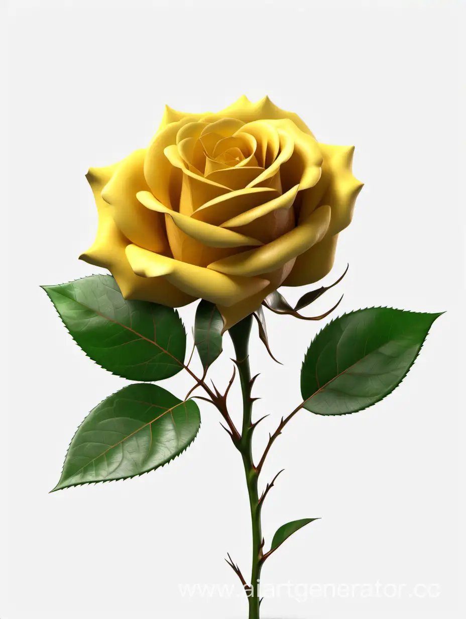 Vibrant-8K-HD-Realistic-Dark-Yellow-Rose-with-Fresh-Lush-Green-Leaves-on-White-Background