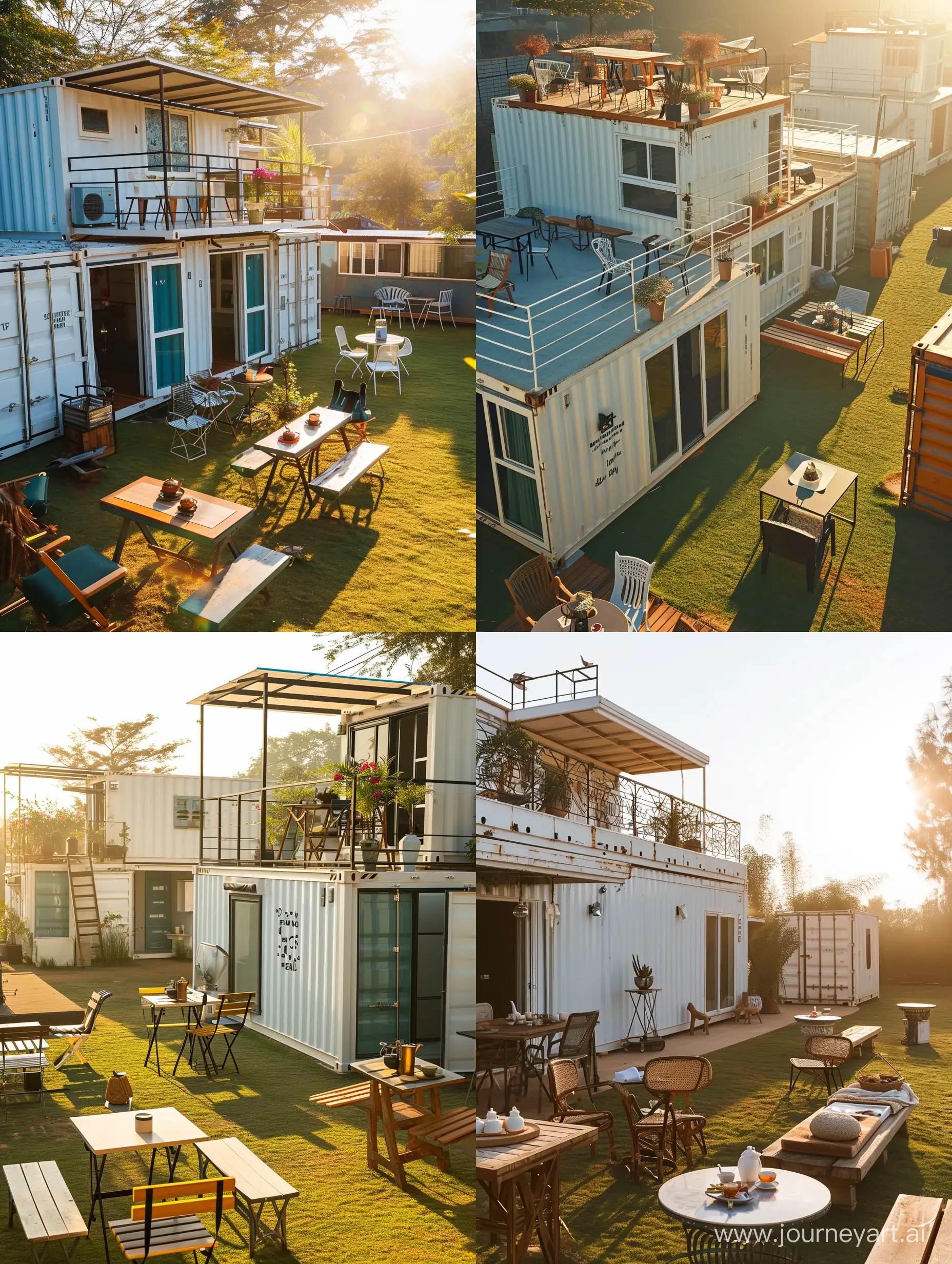 Chic-White-Container-Homes-with-Rooftop-Terraces-for-Morning-Tea
